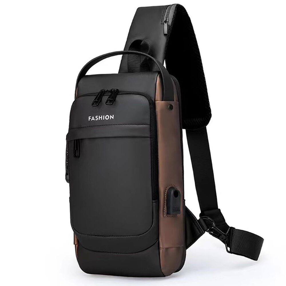 4260 Sling Bag Anti Theft Waterproof Crossbody Shoulder Bag PU Leather USB